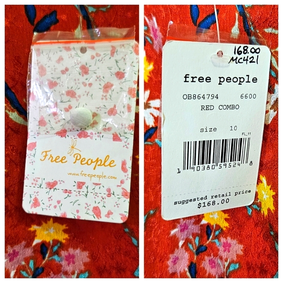 Free People Covent Garden Red Combo Wrap Midi Ruffle Dress,Size 10,NWT - Picture 16 of 16